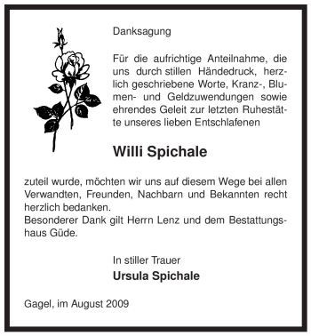 Traueranzeige von Willi Spichale von ALLGEMEINE ZEITUNG UELZEN