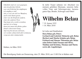 Traueranzeige von Wilhelm Belau von ALLGEMEINE ZEITUNG UELZEN