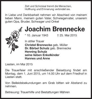 Traueranzeige von Joachim Brennecke von Uelzen