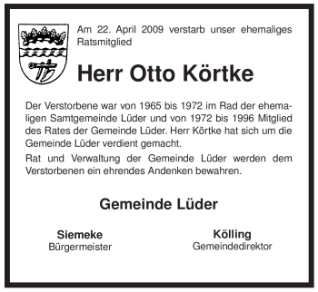 Traueranzeige von Otto Körtke von ALLGEMEINE ZEITUNG UELZEN