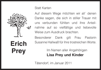 Traueranzeige von Erich Prey von ALLGEMEINE ZEITUNG UELZEN