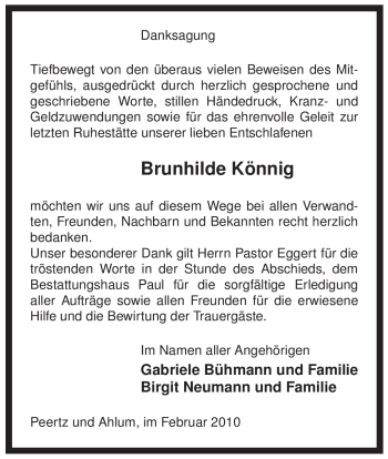 Traueranzeige von Brunhilde Könnig von ALLGEMEINE ZEITUNG UELZEN