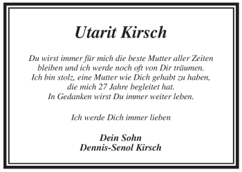 Traueranzeige von Utarit Kirsch von ALLGEMEINE ZEITUNG UELZEN