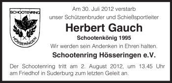 Traueranzeige von Herbert Gauch von ALLGEMEINE ZEITUNG UELZEN