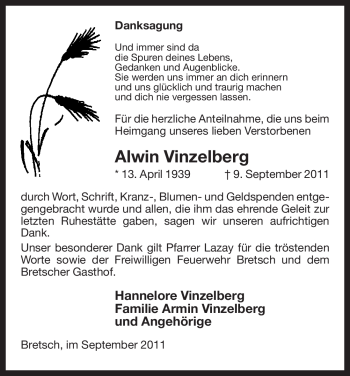 Traueranzeige von Alwin Vinzelberg von ALLGEMEINE ZEITUNG UELZEN