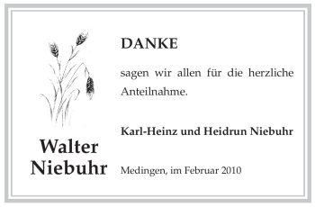 Traueranzeige von Walter Niebuhr von ALLGEMEINE ZEITUNG UELZEN