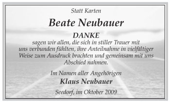 Traueranzeige von Beate Neubauer von ALLGEMEINE ZEITUNG UELZEN