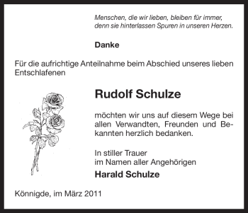 Traueranzeige von Rudolf Schulze von ALLGEMEINE ZEITUNG UELZEN