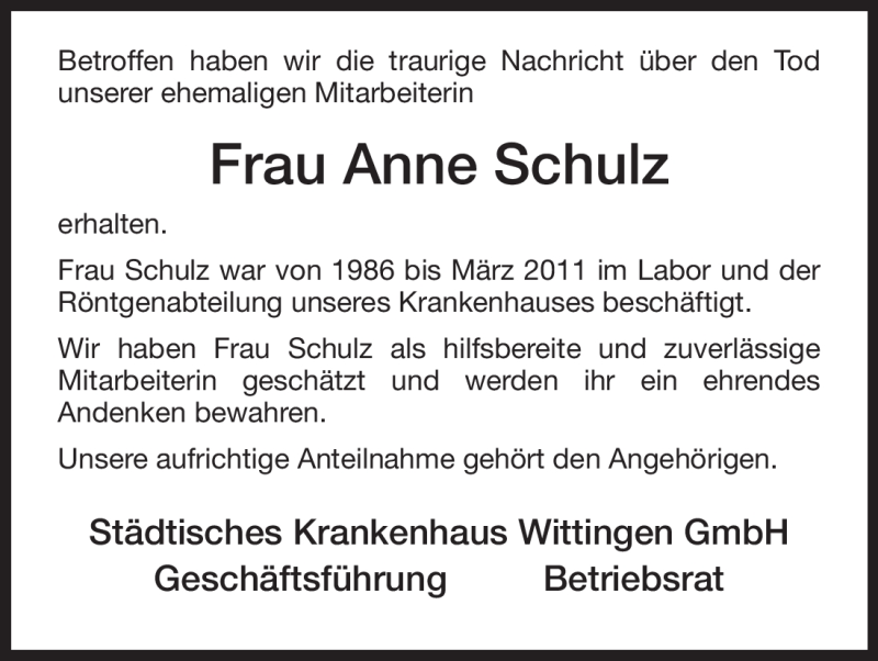  Traueranzeige für Anne Schulz vom 20.07.2012 aus ALLGEMEINE ZEITUNG UELZEN