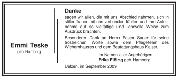 Traueranzeige von Emmi Teske von ALLGEMEINE ZEITUNG UELZEN