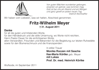Traueranzeige von Fritz-Wilhelm Meyer von ALLGEMEINE ZEITUNG UELZEN