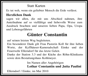 Traueranzeige von Günter Constantin von ALLGEMEINE ZEITUNG UELZEN