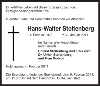 Traueranzeige von Hans-Walter Stoltenberg von ALLGEMEINE ZEITUNG UELZEN