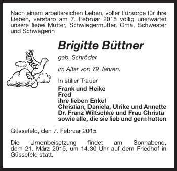 Traueranzeige von Brigitte Büttner von Uelzen