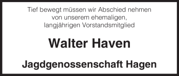 Traueranzeige von Walter Haven von ALLGEMEINE ZEITUNG UELZEN