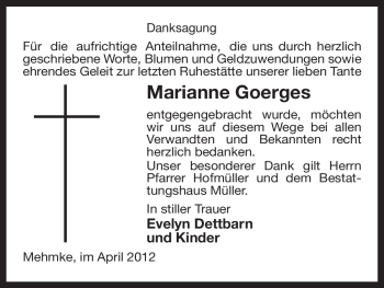 Traueranzeige von Marianne Goerges von ALLGEMEINE ZEITUNG UELZEN