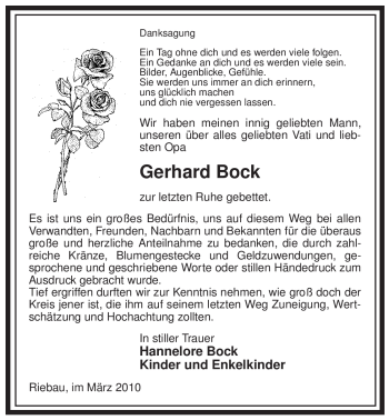 Traueranzeige von Gerhard Bock von ALLGEMEINE ZEITUNG UELZEN