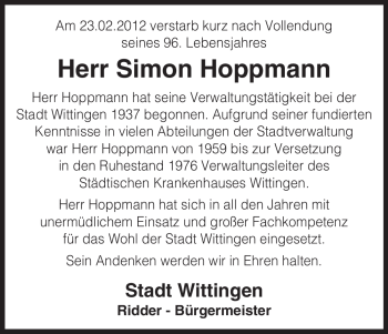 Traueranzeige von Simon Hoppmann von ALLGEMEINE ZEITUNG UELZEN