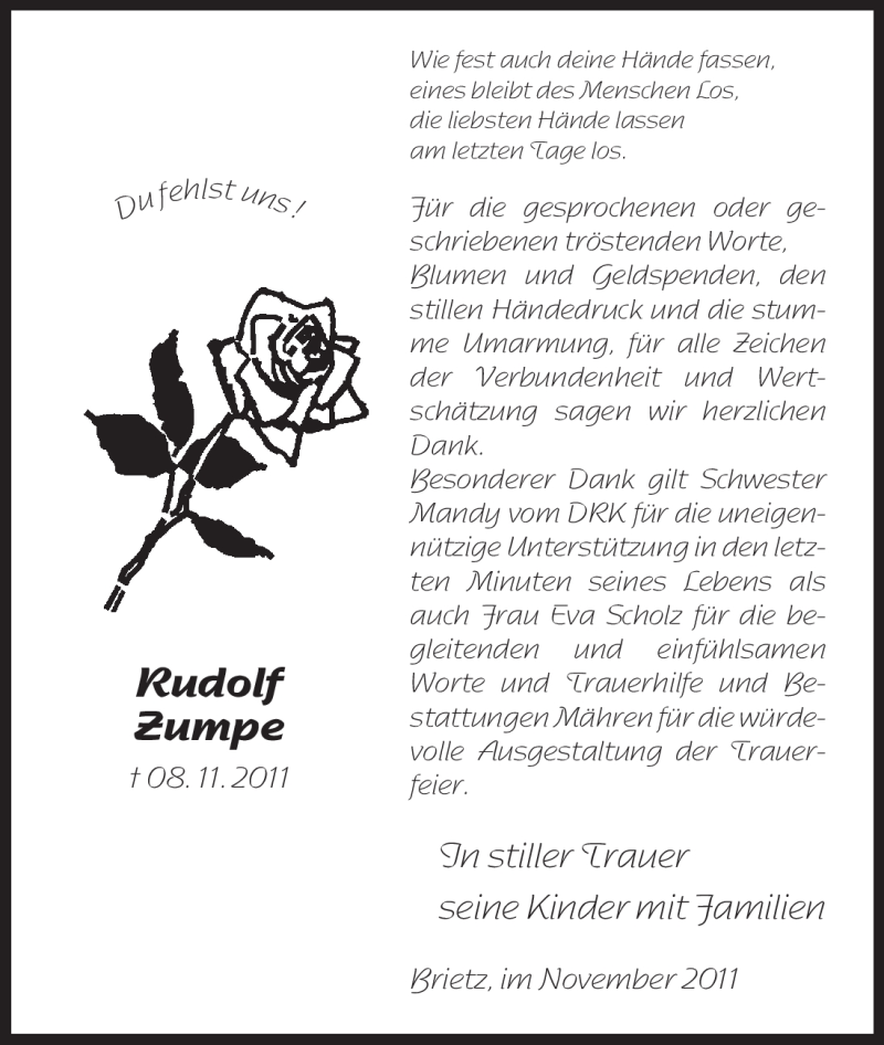  Traueranzeige für Rudolf Zumpe vom 23.11.2011 aus ALLGEMEINE ZEITUNG UELZEN