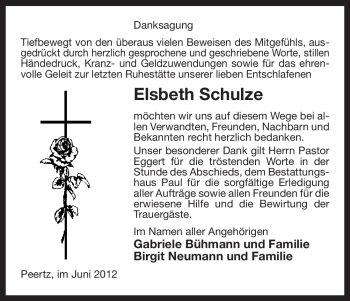 Traueranzeige von Elsbeth Schulze von ALLGEMEINE ZEITUNG UELZEN