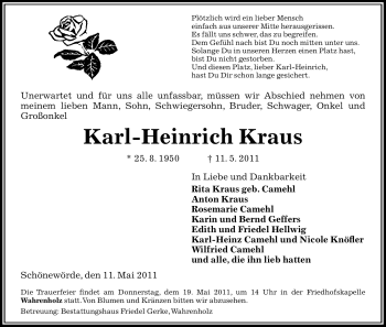 Traueranzeige von Karl-Heinrich Kraus von ALLGEMEINE ZEITUNG UELZEN