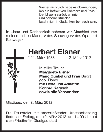 Traueranzeige von Herbert Elsner von ALLGEMEINE ZEITUNG UELZEN