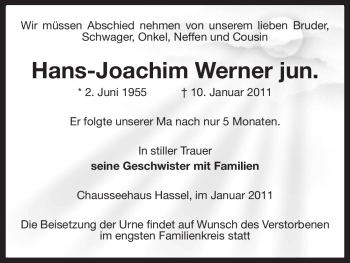 Traueranzeige von Hans-Joachim Werner jun. von ALLGEMEINE ZEITUNG UELZEN