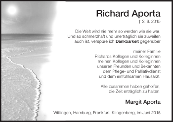 Traueranzeige von Richard Aporta von Uelzen