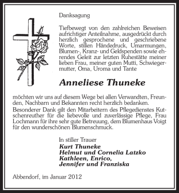 Traueranzeige von Anneliese Thuneke von ALLGEMEINE ZEITUNG UELZEN