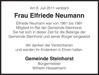 Traueranzeige von Elfriede Neumann von ALLGEMEINE ZEITUNG UELZEN
