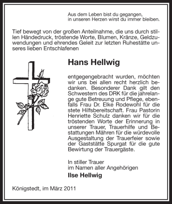 Traueranzeige von Hans Hellwig von ALLGEMEINE ZEITUNG UELZEN