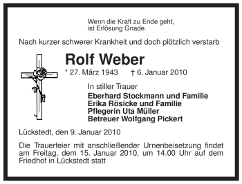 Traueranzeige von Rolf Weber von ALLGEMEINE ZEITUNG UELZEN