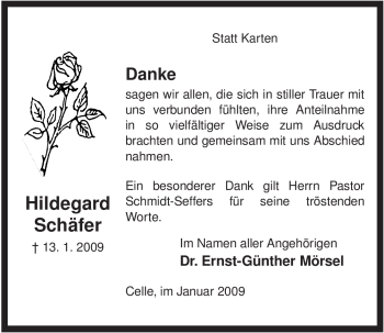 Traueranzeige von Hildegard Schäfer von ALLGEMEINE ZEITUNG UELZEN