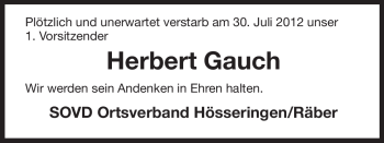 Traueranzeige von Herbert Gauch von ALLGEMEINE ZEITUNG UELZEN