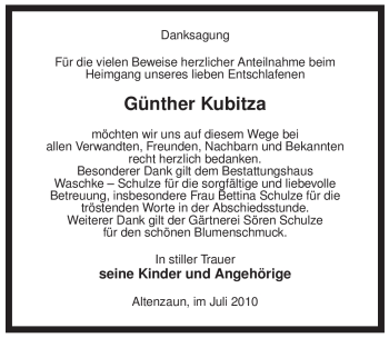 Traueranzeige von Günther Kubitza von ALLGEMEINE ZEITUNG UELZEN