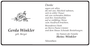 Traueranzeige von Gerda Winkler von ALLGEMEINE ZEITUNG UELZEN