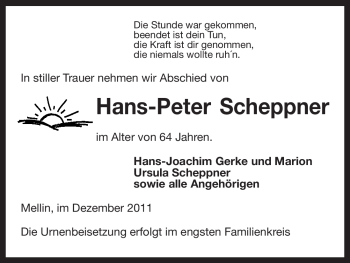 Traueranzeige von Hans-Peter Scheppner von ALLGEMEINE ZEITUNG UELZEN