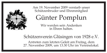 Traueranzeige von Günter Pomplun von ALLGEMEINE ZEITUNG UELZEN