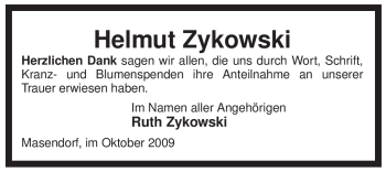 Traueranzeige von Helmut Zykowski von ALLGEMEINE ZEITUNG UELZEN