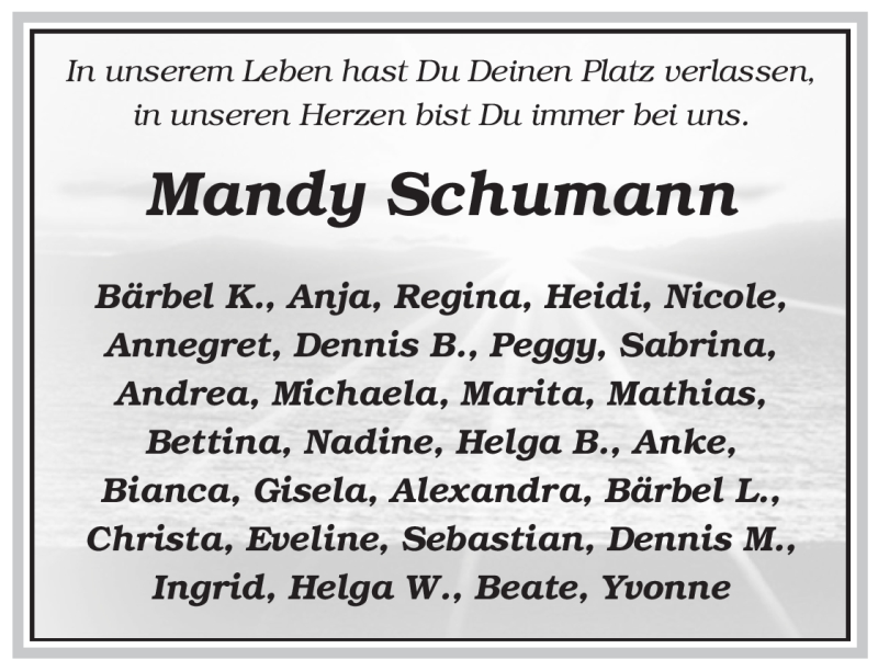  Traueranzeige für Mandy Schumann vom 20.02.2010 aus ALLGEMEINE ZEITUNG UELZEN