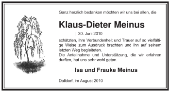 Traueranzeige von Klaus-Dieter Meinus von ALLGEMEINE ZEITUNG UELZEN