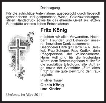 Traueranzeige von Fritz König von ALLGEMEINE ZEITUNG UELZEN