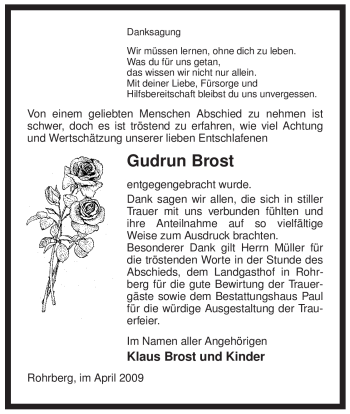 Traueranzeige von Gudrun Brost von ALLGEMEINE ZEITUNG UELZEN