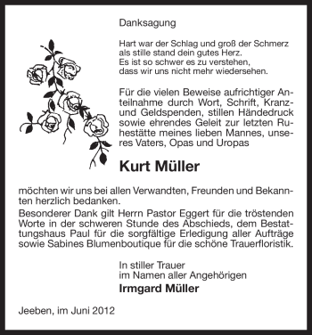 Traueranzeige von Kurt Müller von ALLGEMEINE ZEITUNG UELZEN