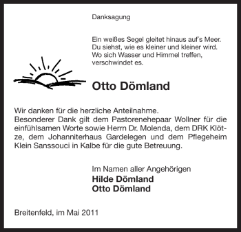 Traueranzeige von Otto Dömland von ALLGEMEINE ZEITUNG UELZEN