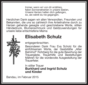 Traueranzeige von Elisabeth Schulz von Uelzen