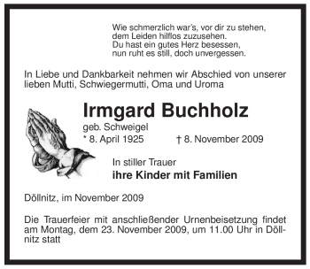 Traueranzeige von Irmgard Buchholz von ALLGEMEINE ZEITUNG UELZEN