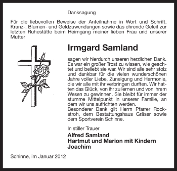 Traueranzeige von Irmgard Samland von ALLGEMEINE ZEITUNG UELZEN