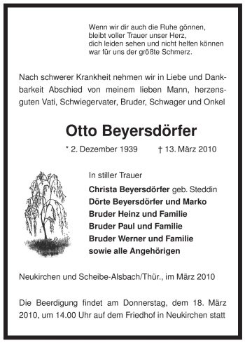 Traueranzeige von Otto Beyersdörfer von ALLGEMEINE ZEITUNG UELZEN