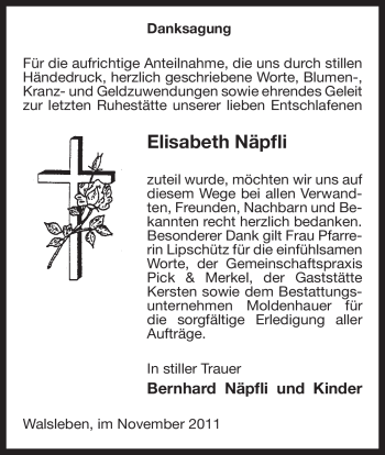 Traueranzeige von Elisabeth Näpfli von ALLGEMEINE ZEITUNG UELZEN